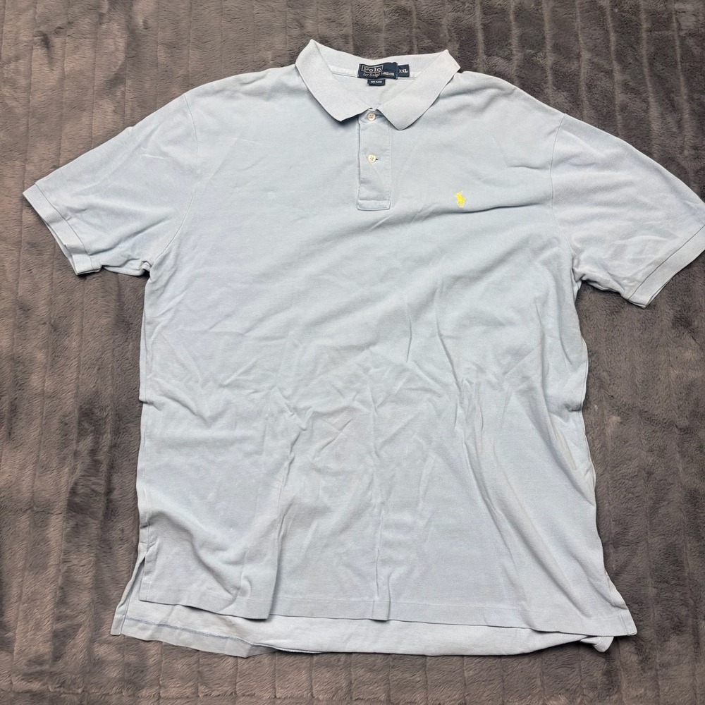 Polo Ralph Lauren Mens XXL Light Blue Short Sleeve Pique Polo Shirt Yellow Pony